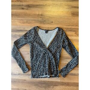 Billabong Taking Time Knit Top Long Sleeve Boho Floral Neutral Ribbed